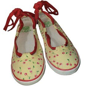 Vintage TwentySixRed Women's Size 6 Sugar Cherry Print Ankle Tie Slip-on Shoes